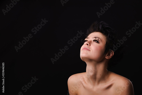 portrait of young woman with black short hairs