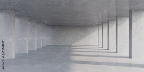 Empty concrete space interior with sunlight and shadow, 3d rendering