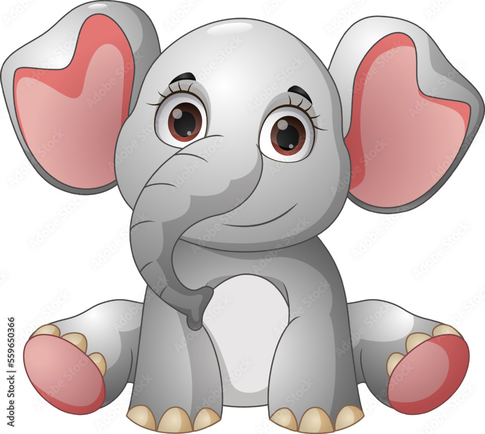 Obraz premium Cartoon baby elephant on white background