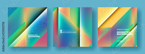 Set of abstract backgrounds - overlapping triangles with fluid gradients design. Collection of covers, templates, flyers, placards, brochures, banners