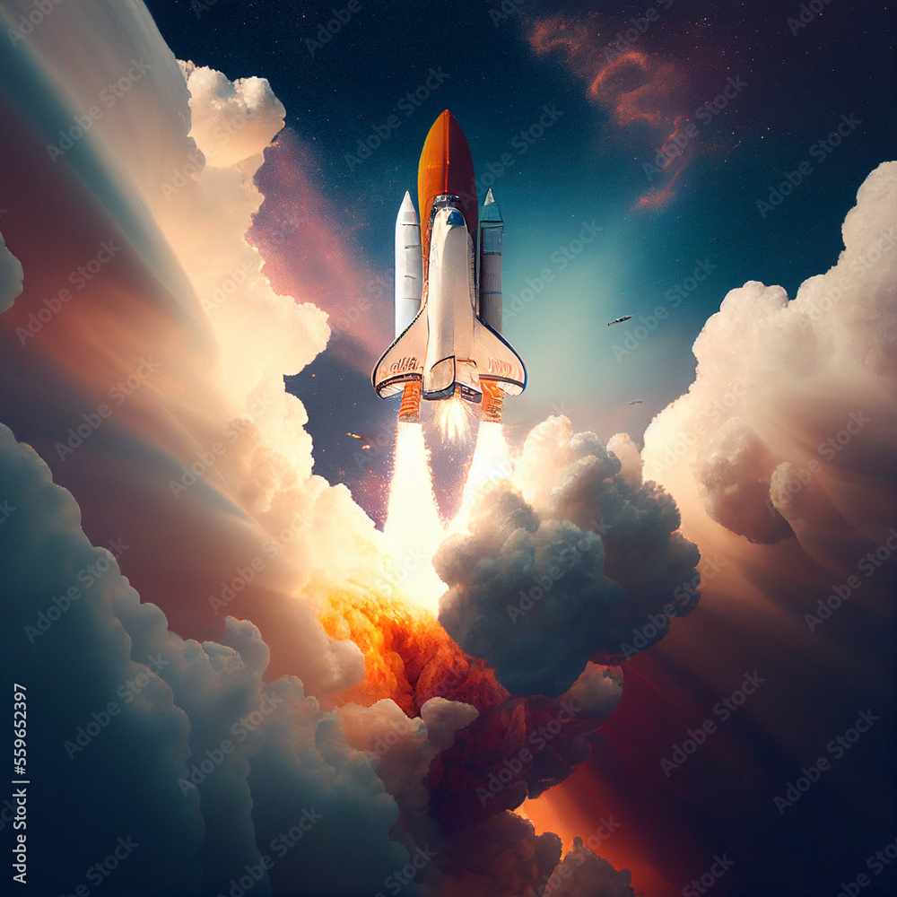 Obraz premium Space shuttle rocket launch. Generative AI.