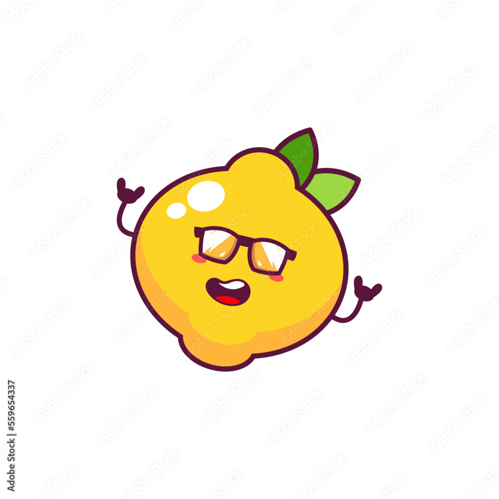 Cute happy funny lemon fruit set collection. Vector cartoon character illustration icon design.Isolated on white background