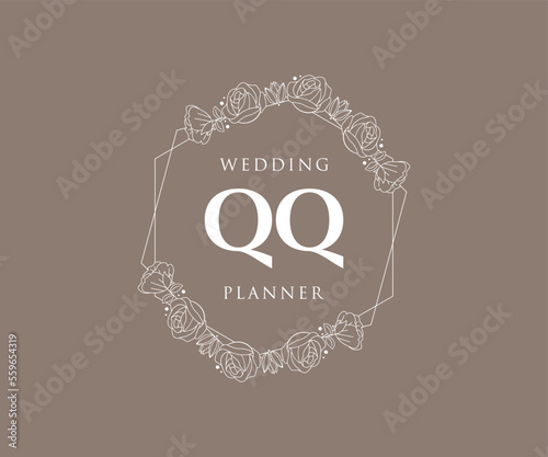 QQ Initials letter Wedding monogram logos collection, hand drawn modern minimalistic and floral templates for Invitation cards, Save the Date, elegant identity for restaurant, boutique, cafe in vector