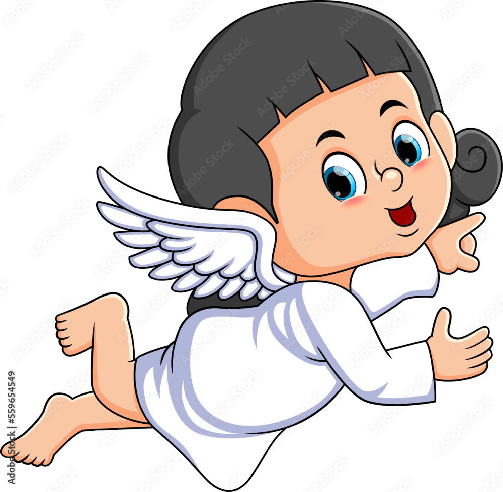 The little angel girl is pointing something in the sky The little angel girl is pointing something in the sky