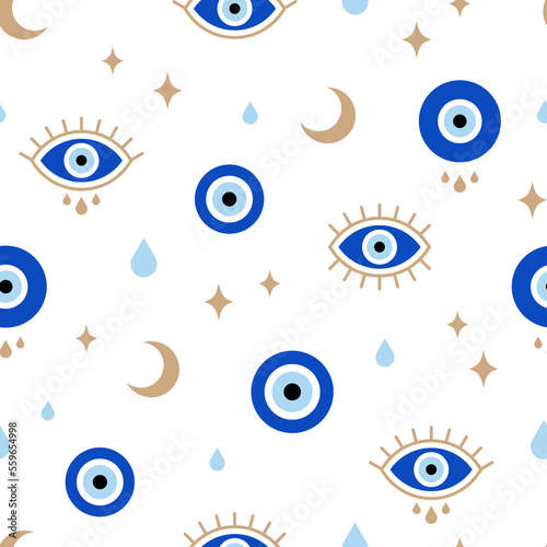 Evil eyes seamless pattern. Vector illustration of protection talismans. Line art. Texture for print, textile.