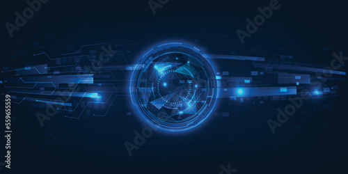 Vector illustrations of futuristic halo blue digital globe with flowing of digital data.Digital innovation communication and technology concepts.  © Digital technology 