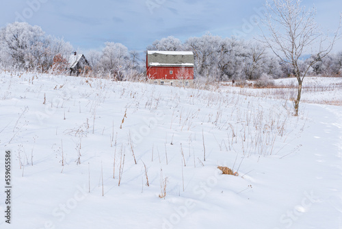 snow covered prairie and barn of rural landscape in mendota heights minnesota photo