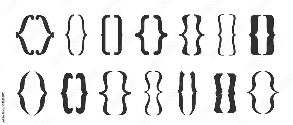 Brackets icons set. Curly brackets icons, typography. Vector illustration Brackets icons set. Curly brackets icons, typography. Vector illustration