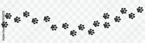 Paw vector foot trail print on transparent background. Cat or Dog Foot trail, path pattern animal tracks