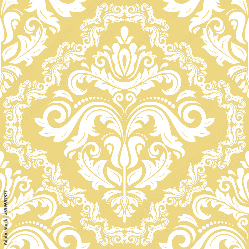 Orient vector classic yellow and white pattern. Seamless abstract background with vintage elements. Orient pattern. Ornament for wallpapers and packaging Orient vector classic yellow and white pattern. Seamless abstract background with vintage elements. Orient pattern. Ornament for wallpapers and packaging