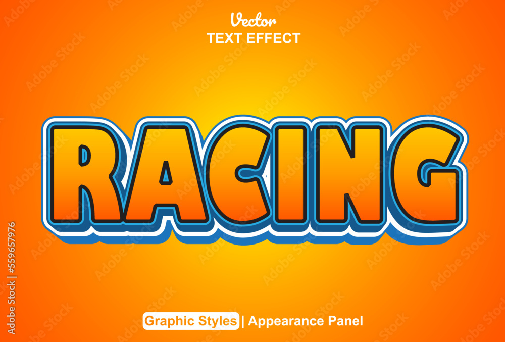 racing text effect with graphic style and editable.