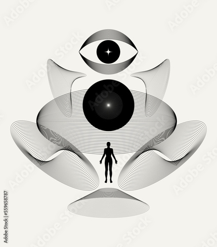 Vector minimalistic placard with illustration. Creative abstract artwork with hand drawn silhouette . Template for card, poster, banner, print for t-shirt, pin, badge, patch.