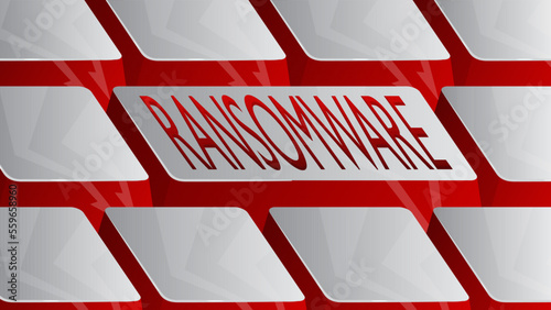 Computer Keyboard with Ransomware text. Close-up of an electronic Computer Device part, keypad.