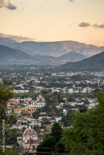 Beautiful view of the mountains of Oaxaca at sunset in Mexico.