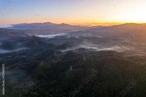 Top view Landscape of Morning Mist with Mountain Layer