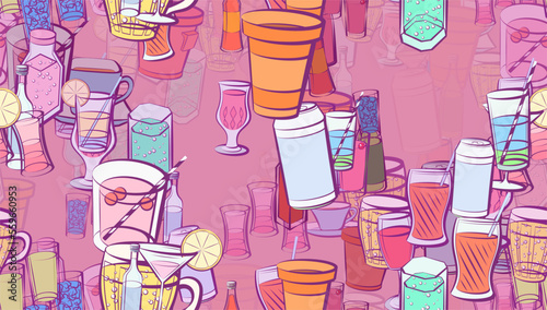 Background pattern abstract design texture. Seamless. Drinks and Alcohol. Theme is about wine, thread, vodka, bottle, Russian, beer, cardboard, tart, refinement, sparkling wine, soda can