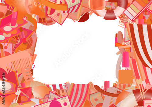 Background pattern abstract design texture. Border frame, transparent background. Theme is about parlor, market, composition, dollar, makeup, lifebuoy, cartoon, tube, prosperity, hairstyle