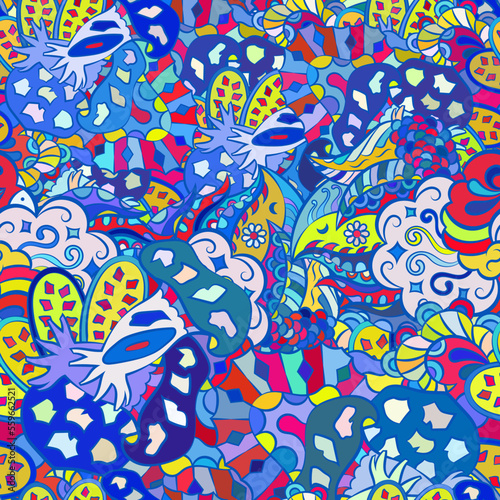 Tracery seamless pattern. Mehndi design. Ethnic doodle texture. Curved doodling background. Vector