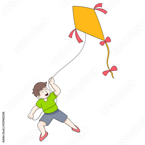 kid is having fun flying a toy kite
