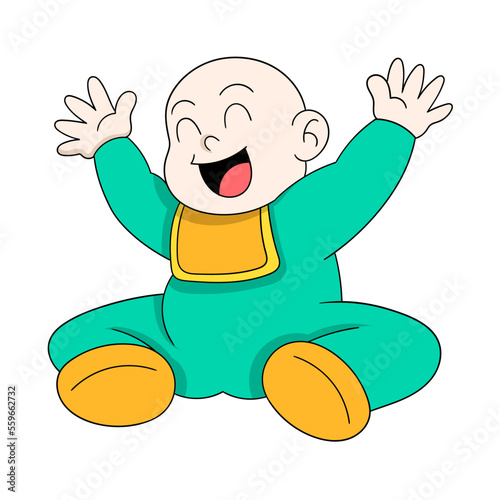 baby boy is happy raising both hands wants to be carried