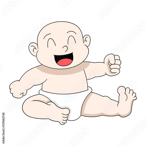 baby boy is sitting happy laughing off relieved photo
