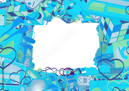 Background pattern abstract design texture. Border frame, transparent background. Theme is about commodore, object, skiing, cassette, stick, shovel, leisure, winter, pair, nobody, video