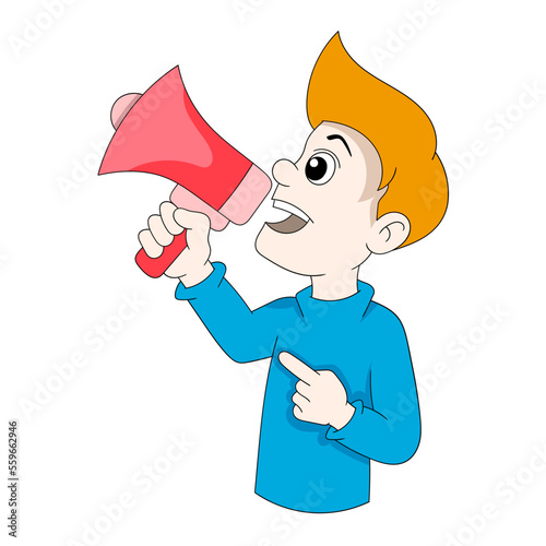 boy is holding megaphone announcing sale discount