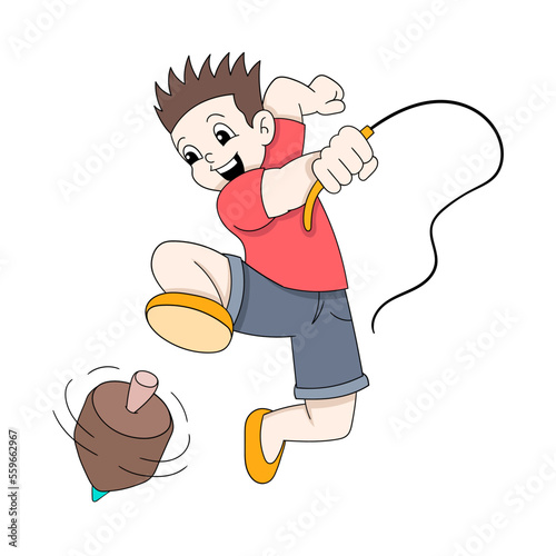 boy is playing a top spinning it