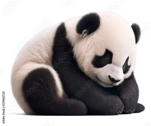 Adorable sleeping baby panda cub, 3D illustration on isolated background
