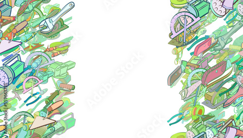 Background pattern abstract design texture. Repair and Building tools. Vertical seamless stripes. Border frame, transparent background. Theme is about forceful effect, pliers, electrician