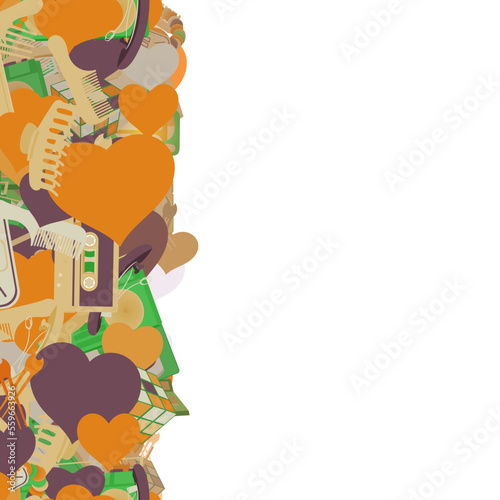 Background pattern abstract design texture. Vertical seamless stripe. Border frame, transparent background. Theme is about barrette, clock, rubix cube, relations, slip, cassette, commodore