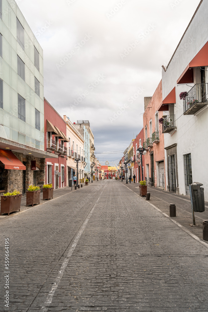 Beautiful view of the streets of the city of Puebla in Mexico.
