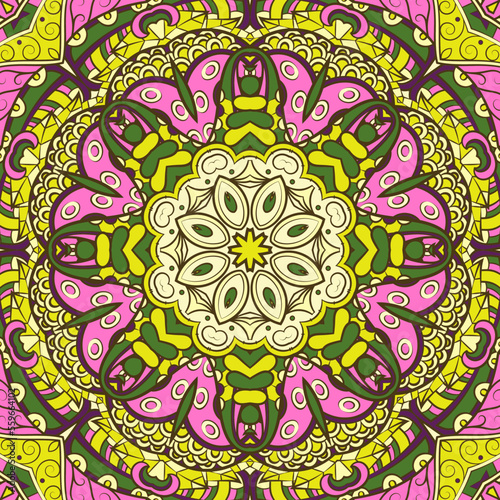 Seamless tile texture. Tracery mehndi design image. Ethnic doodle art. Curved doodling picture. Vector