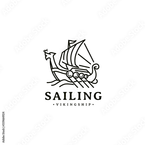sailing viking ship logo design inspiration with line art style