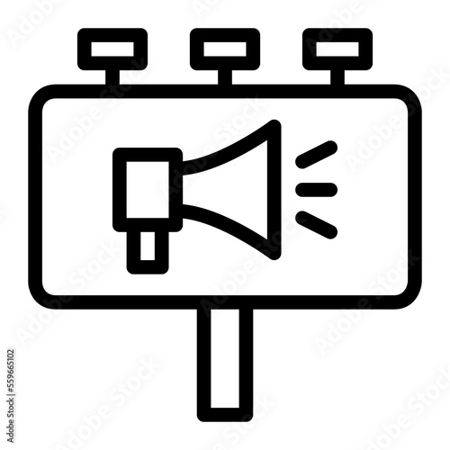 Isolated billboard in outline icon on white background. Advertisement board, marketing, business