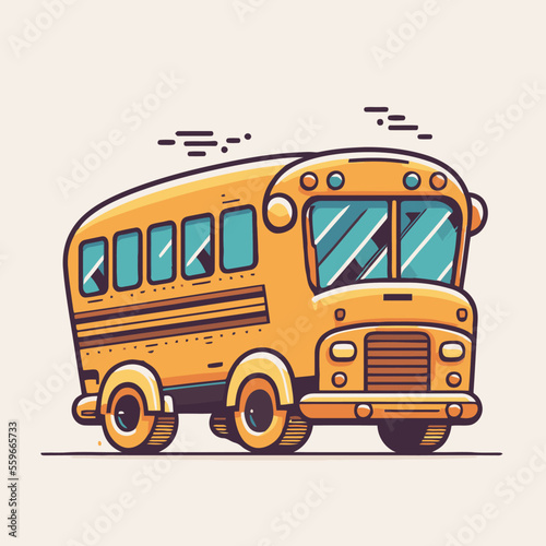 yellow school bus flat color vector icon logo illustration