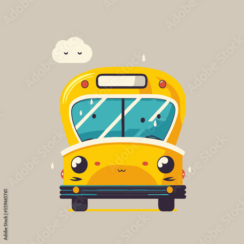 yellow school bus flat color vector icon logo illustration