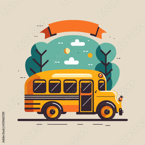 yellow school bus flat color vector icon logo illustration