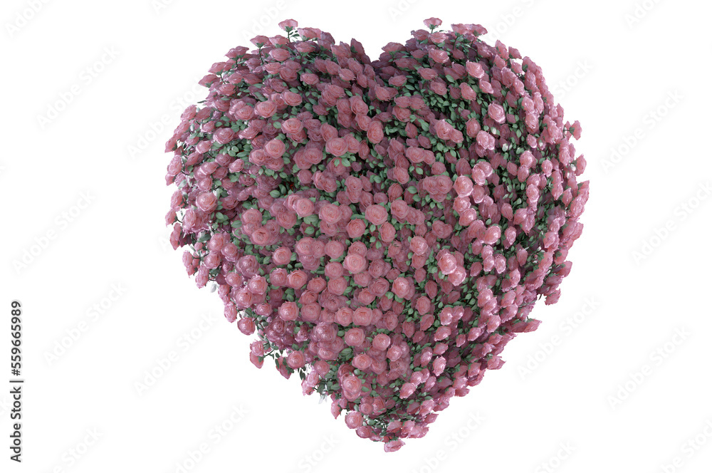 3D Illustration , 3d rendering . heart made pink rose 3D Illustration , 3d rendering . heart made pink rose