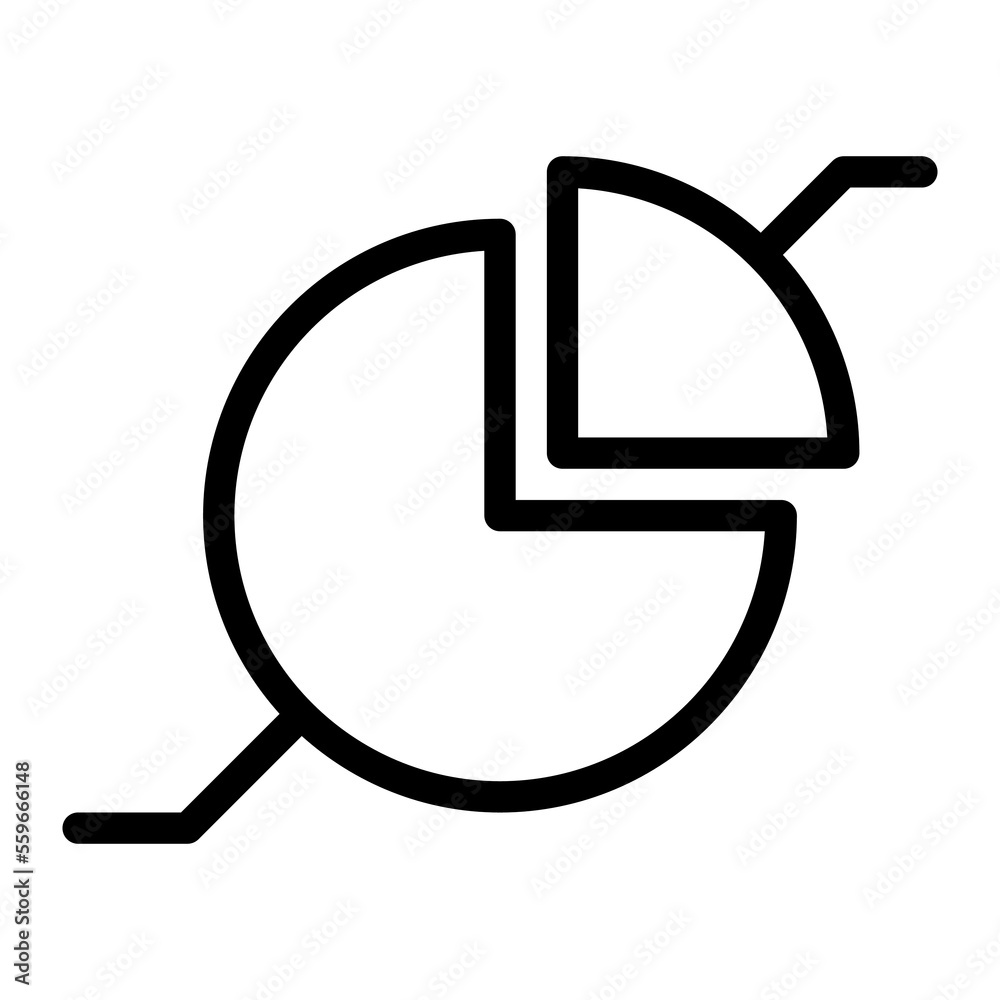 Isolated pie chart in outline icon on white background. Analysis, web analytics, statistics, research, business, marketing Isolated pie chart in outline icon on white background. Analysis, web analytics, statistics, research, business, marketing