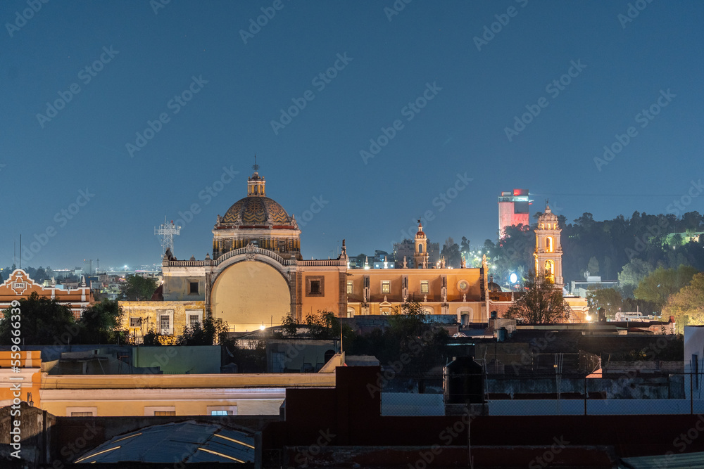 Beautiful night view of the city of Puebla in Mexico.