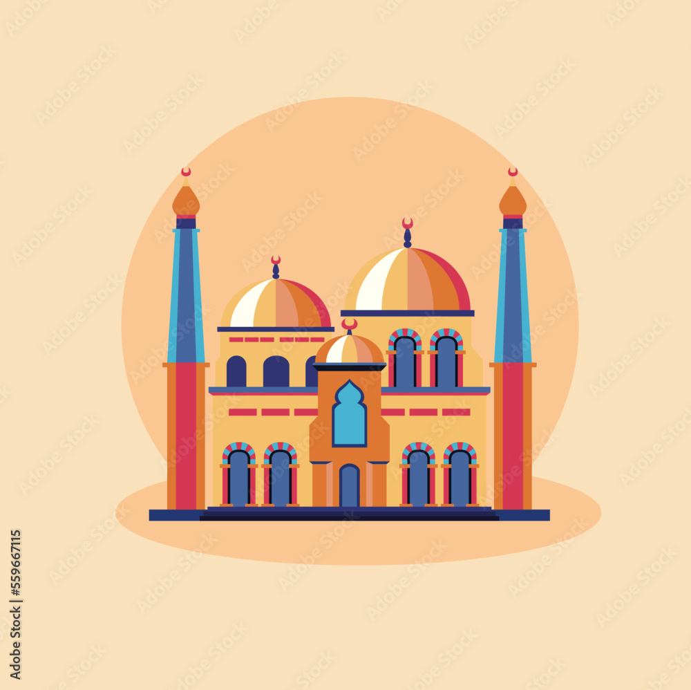 Mosque building ramadan kareem greeting islamic. Vector illustration