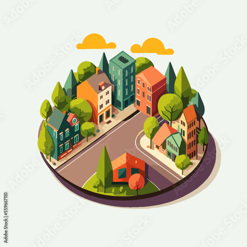 smart city buildings icon logo flat vector style, cityscape illustration