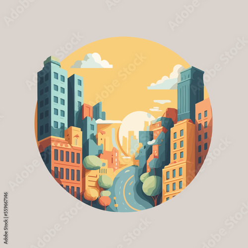 smart city buildings icon logo flat vector style, cityscape illustration
