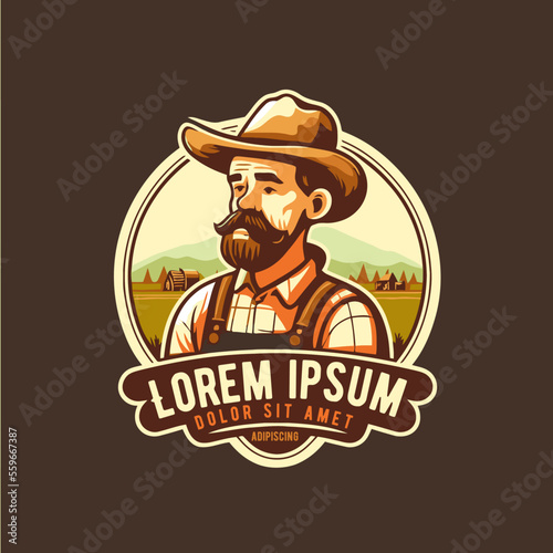 Farmer man logo mascot, agriculture farm icon
