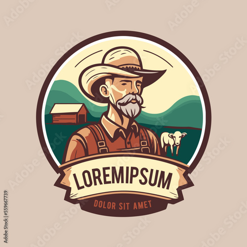 Farmer man logo mascot, agriculture farm icon