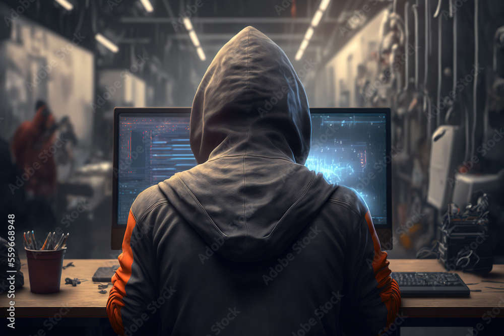 A hacker with a computer, cyber security concept, Generative AI A hacker with a computer, cyber security concept, Generative AI