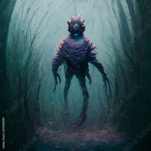 Fotografie, Obraz Ai generated underwater monster, alien, creature, being