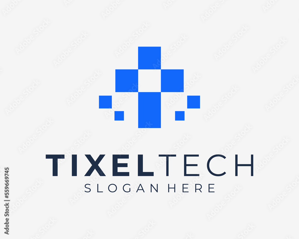 Letter T Pixel Digital Technology Halftone Data Matrix Futuristic Modern Abstract Vector Logo Design