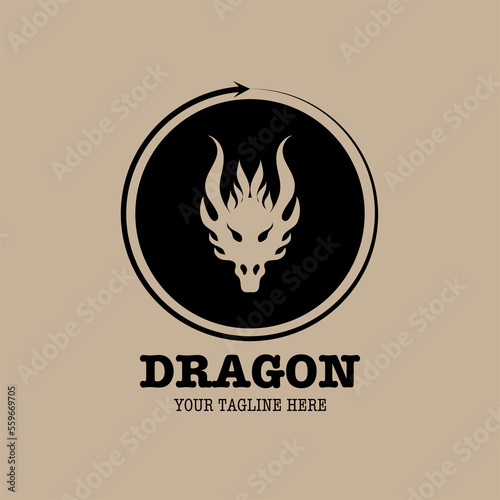 Logo design template  with dragon head icon in circle  shield